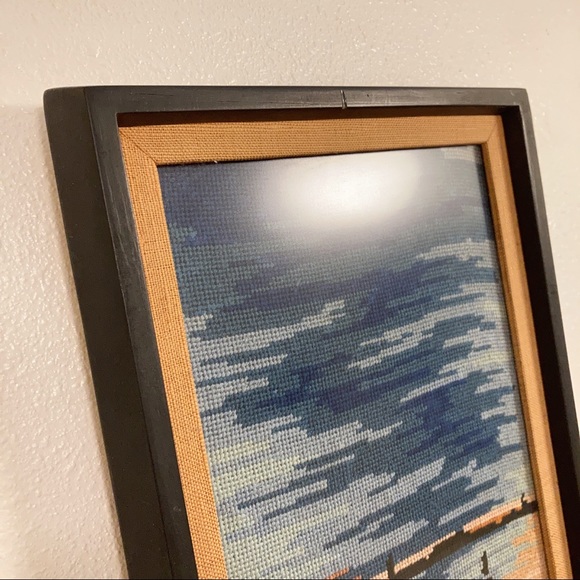 “Vintage Mid-Century French Needlepoint – Sailing Ship Seascape” - Picture 6 of 8